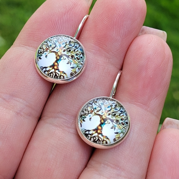 Tree of Life Silver Medallion Drop Earrings - Picture 4 of 5